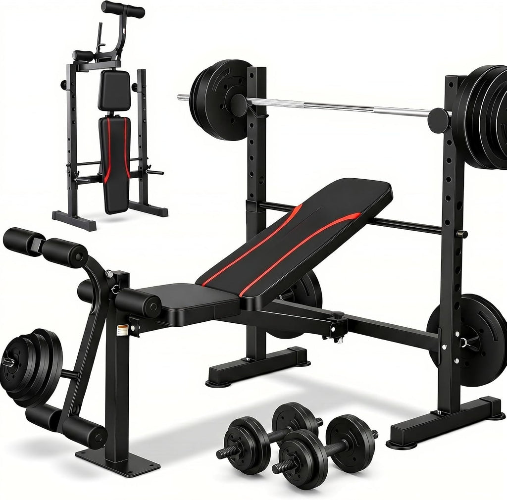 900LBS Weight Bench Set with Squat Rack