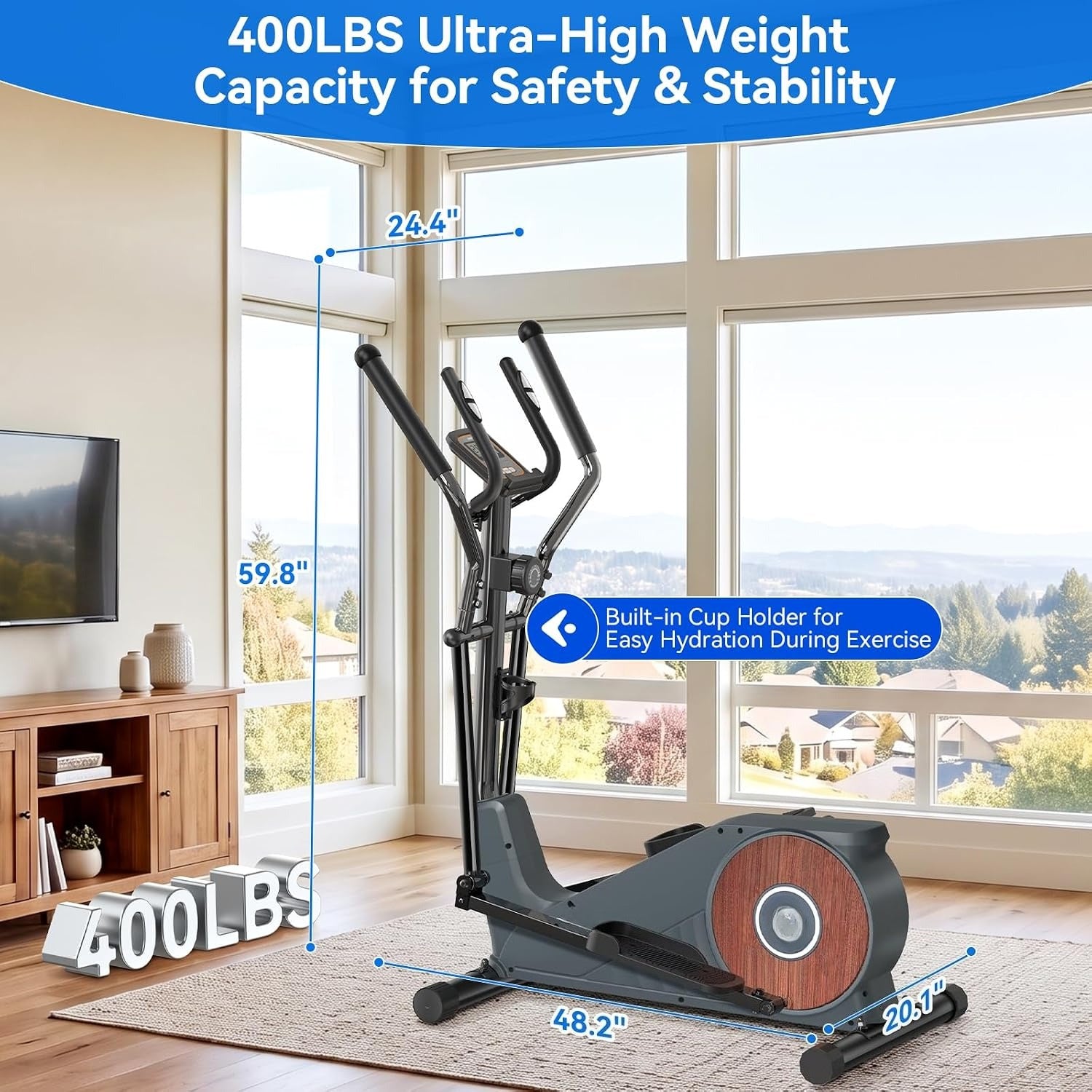 Home Elliptical Exercise Machine 15.5IN Stride