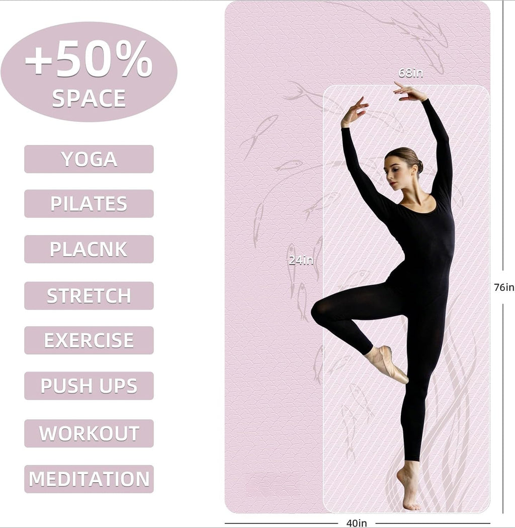 Wide 10mm TPE Non‑Slip Yoga Mat 76"x40"