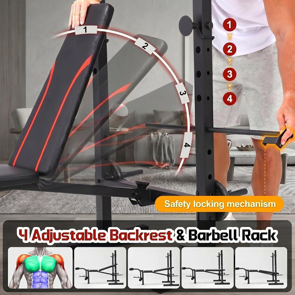 900LBS Weight Bench Set with Squat Rack