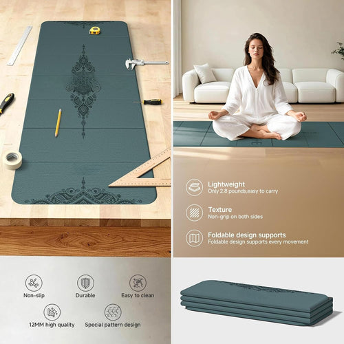 12mm Foldable TPE Non‑Slip Yoga Mat 70"x24"