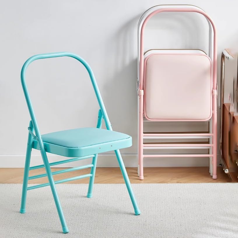 Pink Foldable Backless Yoga Auxiliary Chair
