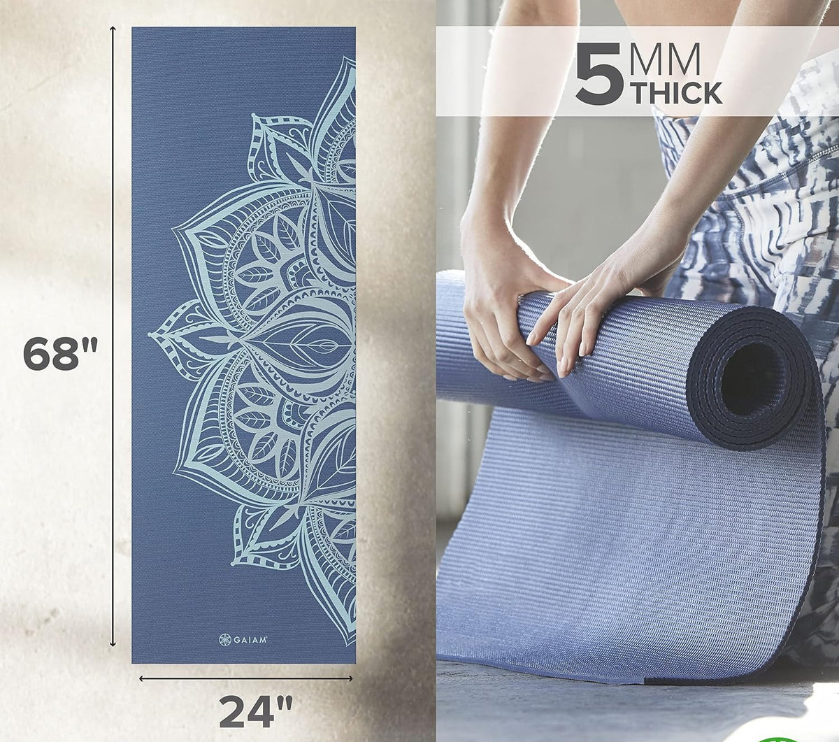 5mm Print Non‑Slip Yoga Mat 68"x24"
