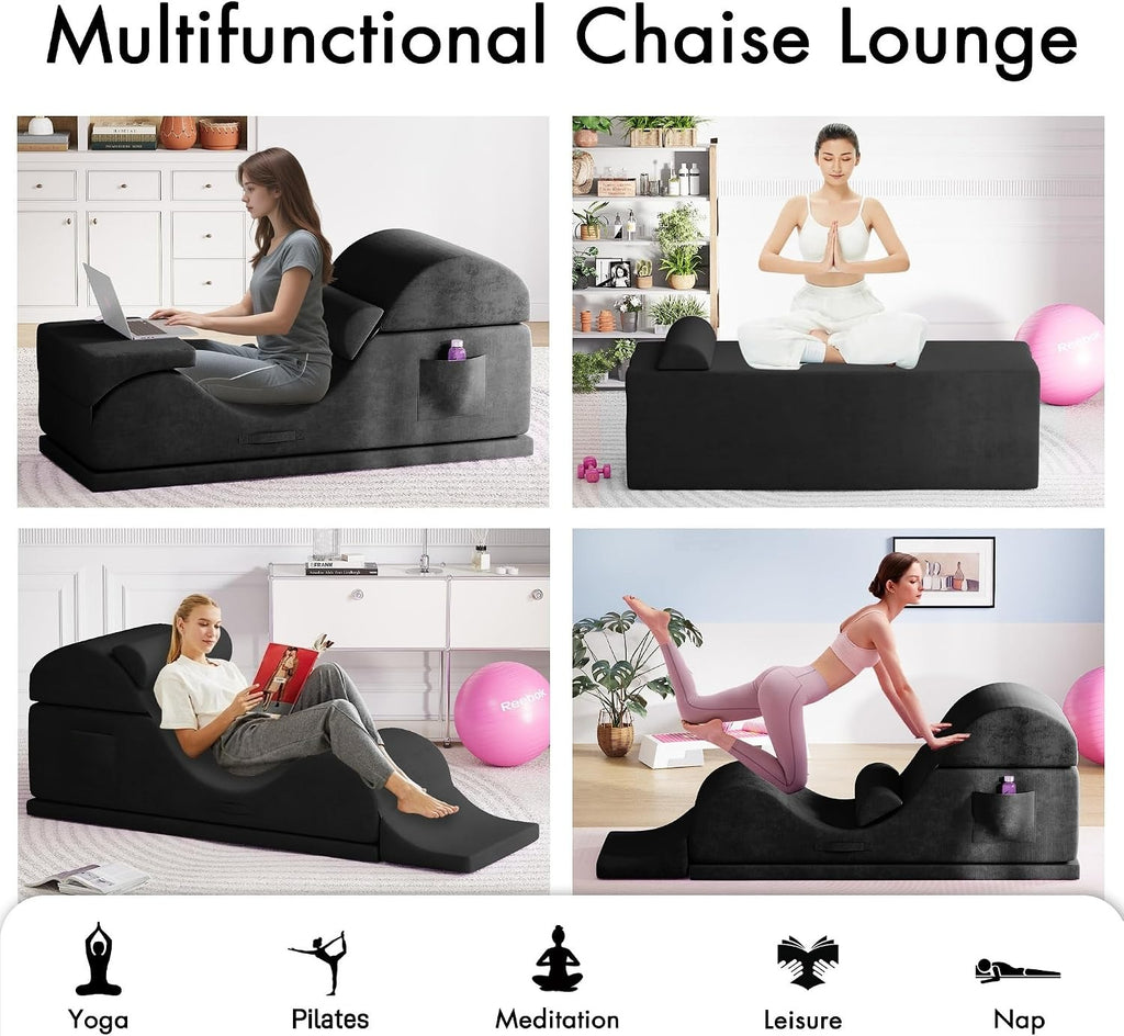 Black Convertible Ergonomic Yoga Lounge Chair
