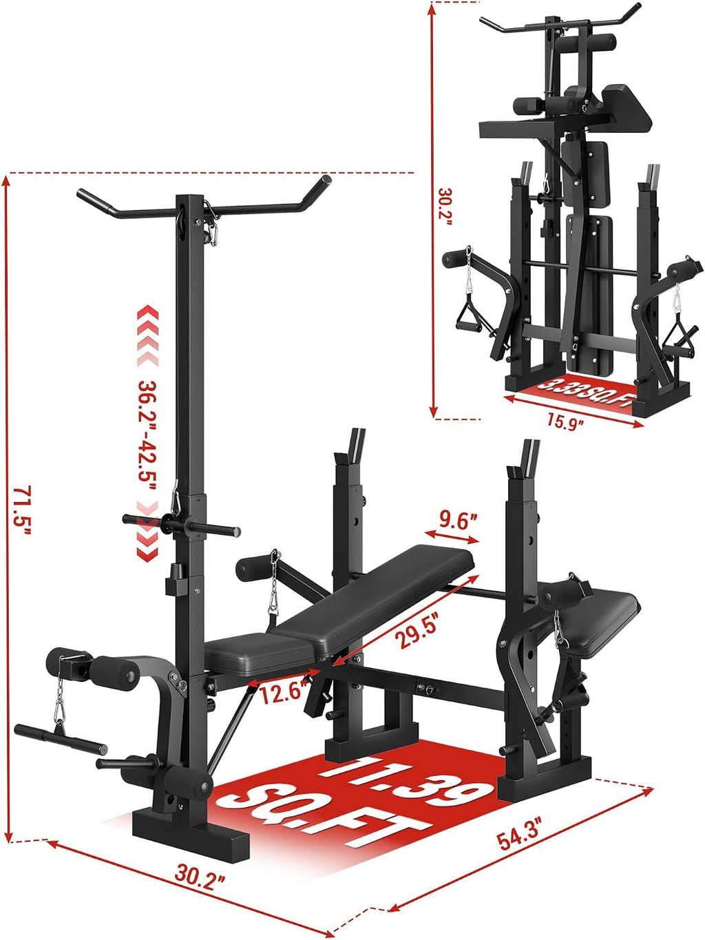 7‑in‑1 Adjustable Collapsible Weight Bench Press Set