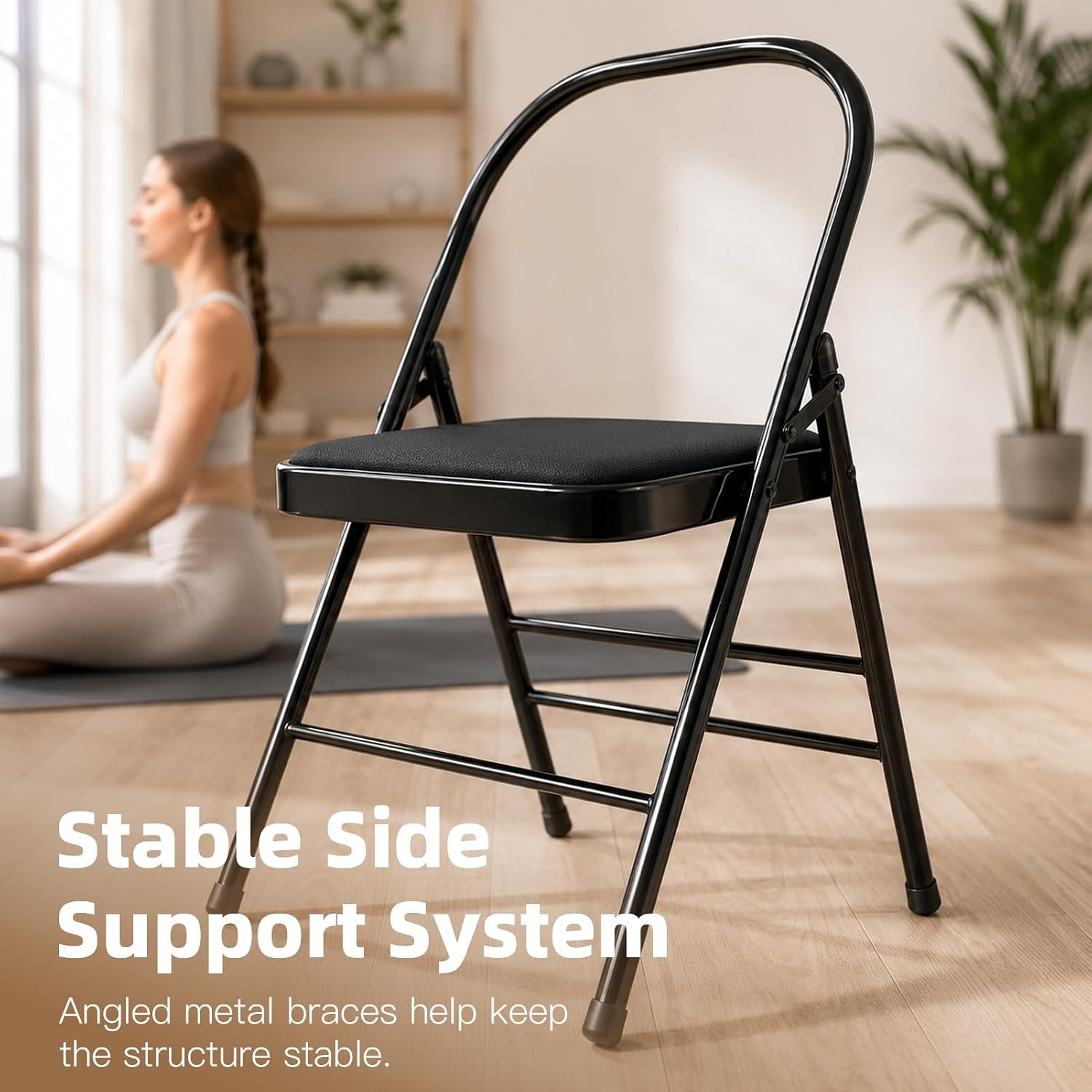 Black Foldable Backless Yoga Auxiliary Stool