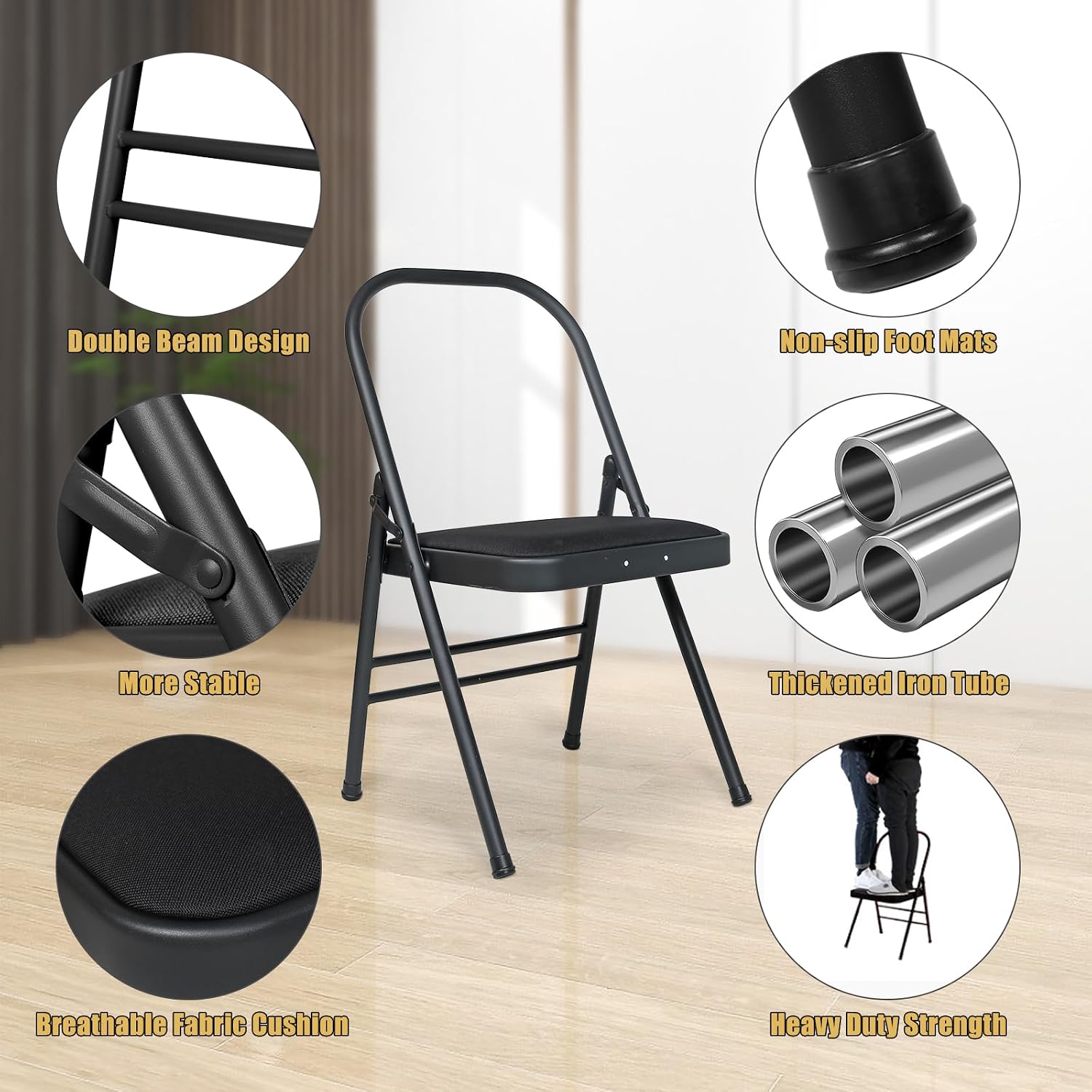 Black Foldable Backless Yoga Auxiliary Chair