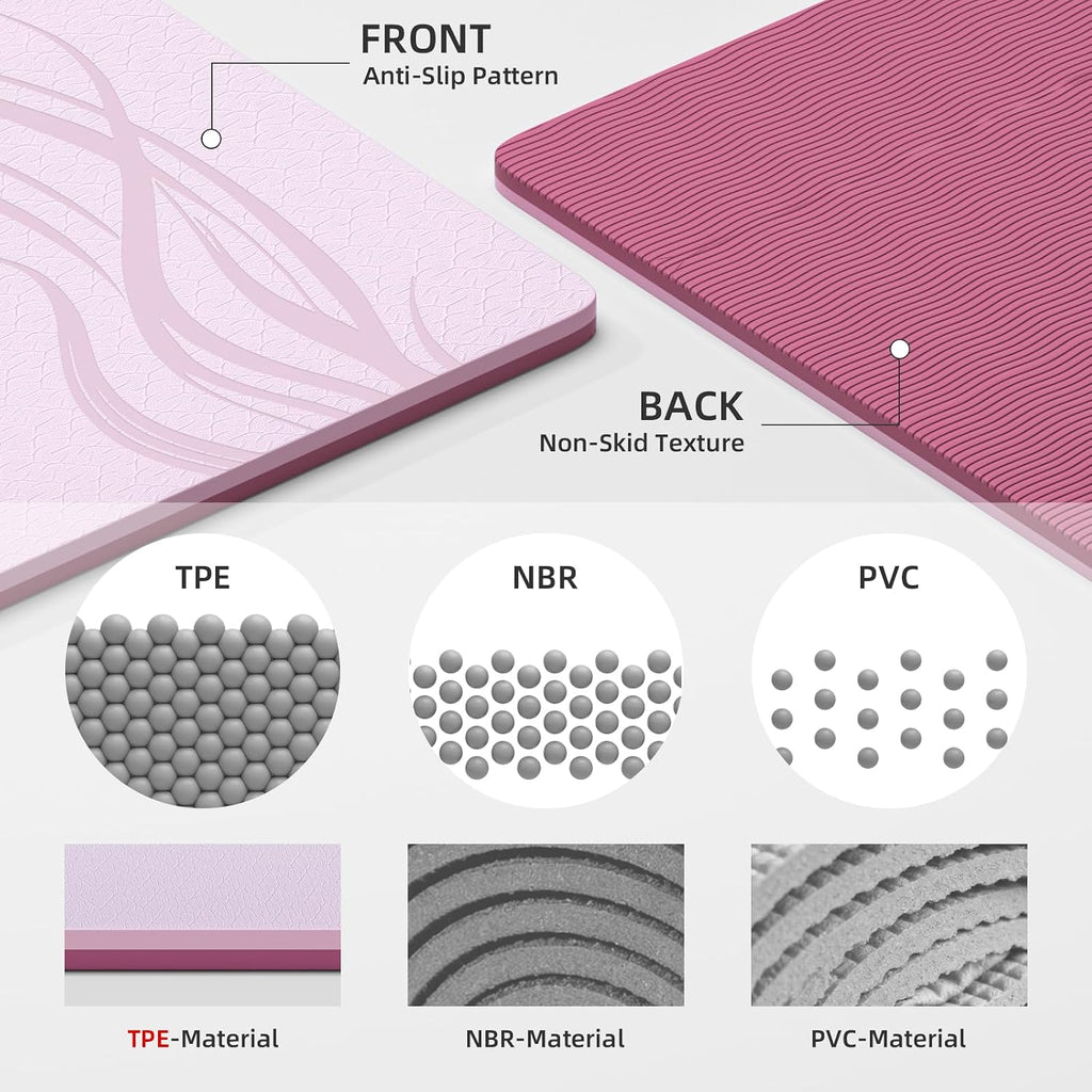 Wide 10mm TPE Non‑Slip Yoga Mat 76"x40"