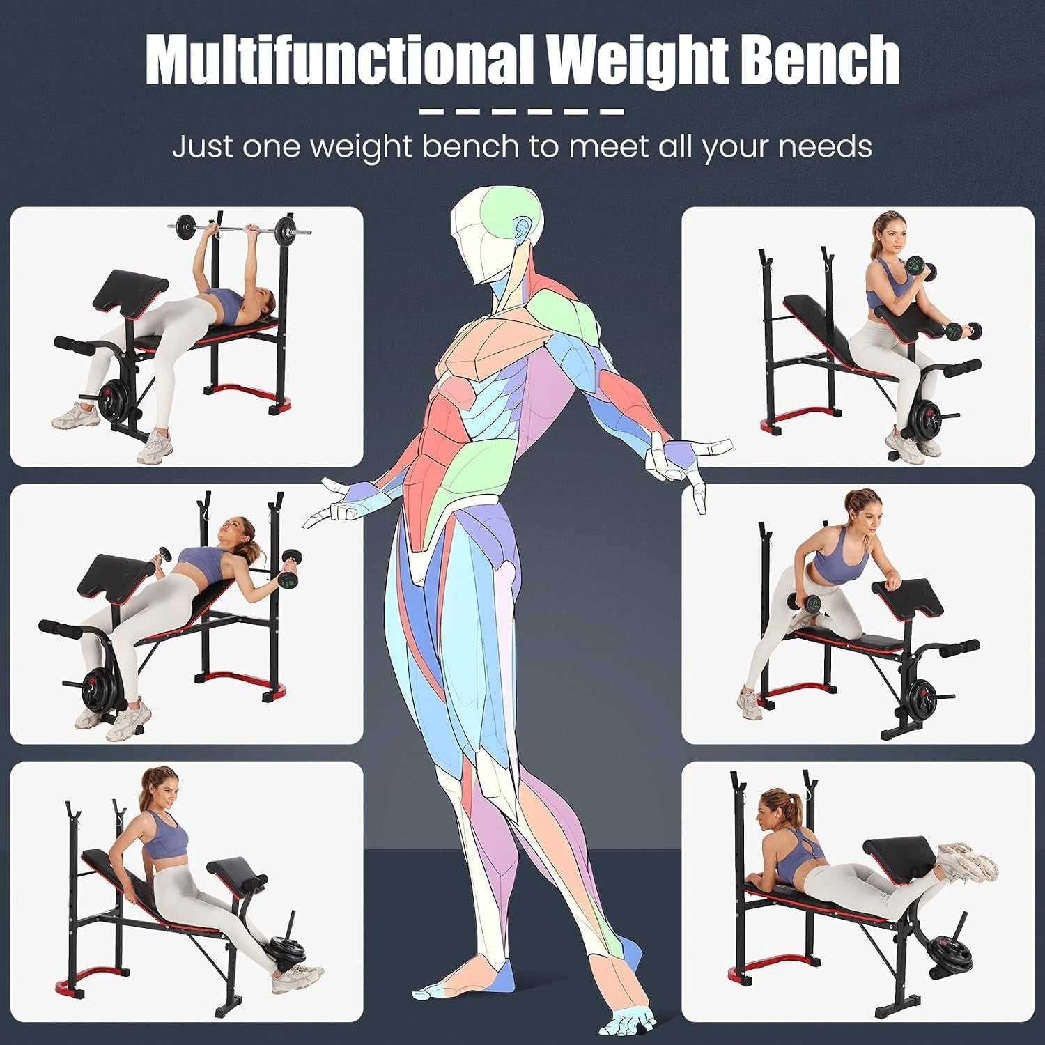 8‑in‑1 661LBS Foldable Weight Bench Set