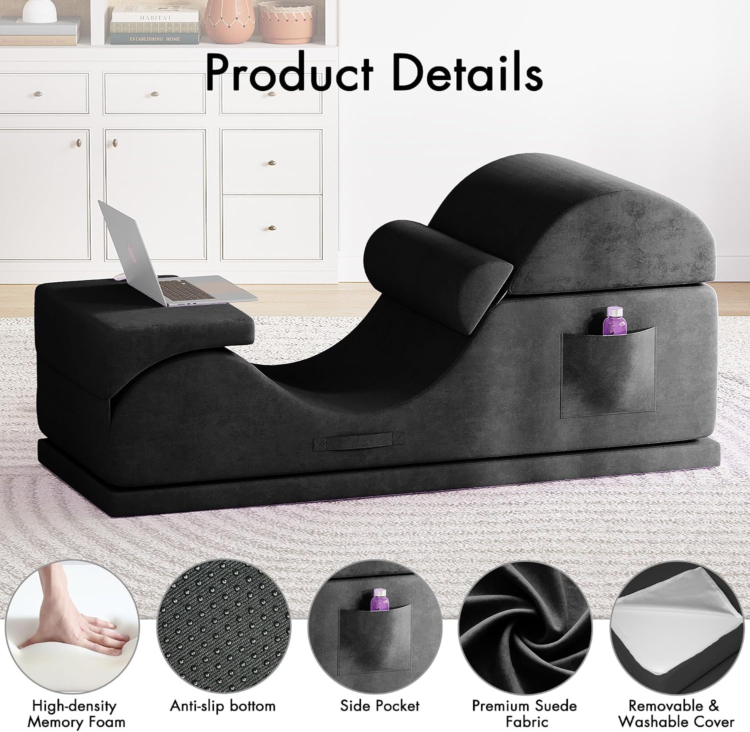 Black Convertible Ergonomic Yoga Lounge Chair