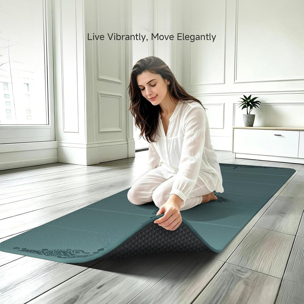 12mm Foldable TPE Non‑Slip Yoga Mat 70"x24"