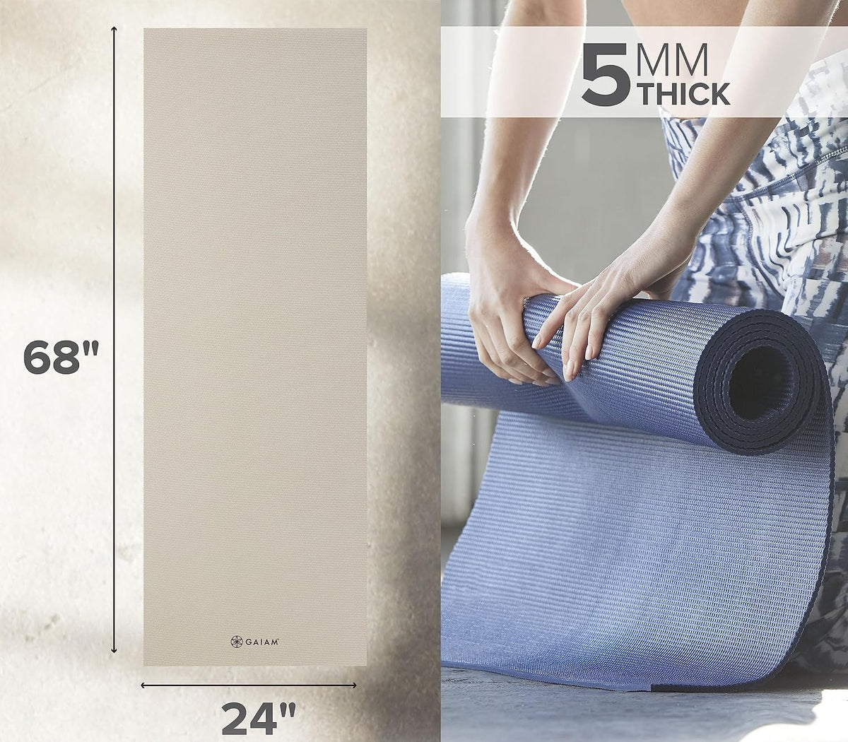 5mm Solid Non‑Slip Yoga Mat 68"x24"