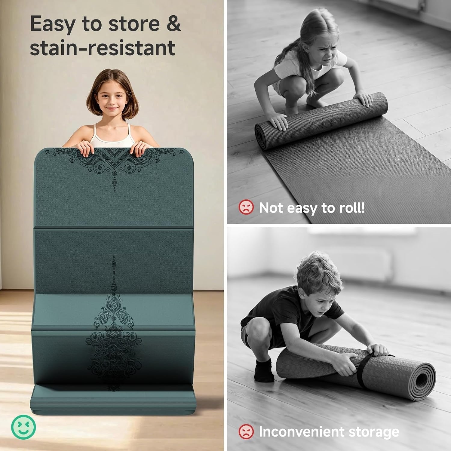 12mm Foldable TPE Non‑Slip Yoga Mat 70"x24"