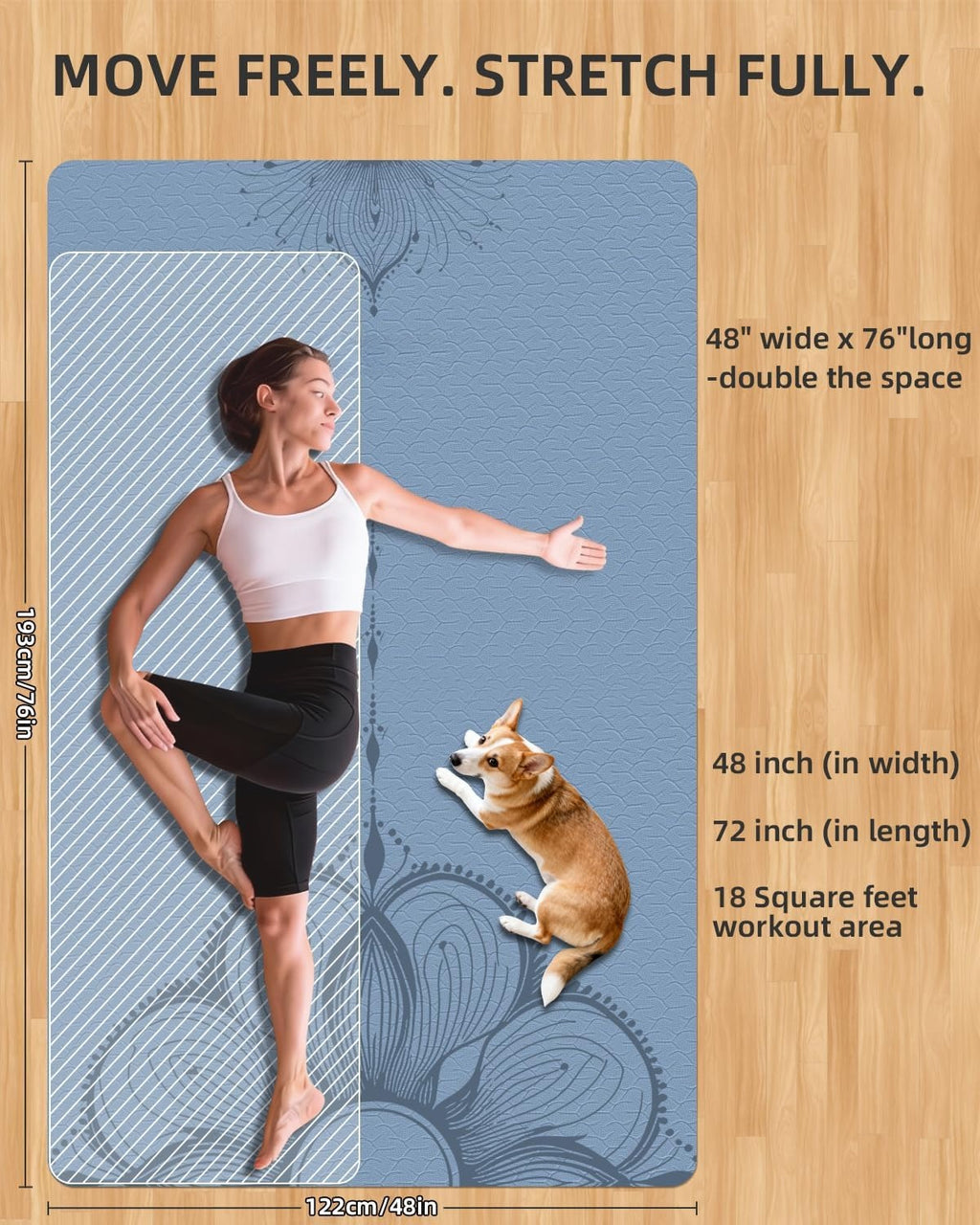 Large 10mm Extra Wide Yoga Mat 75.5"x47.6"