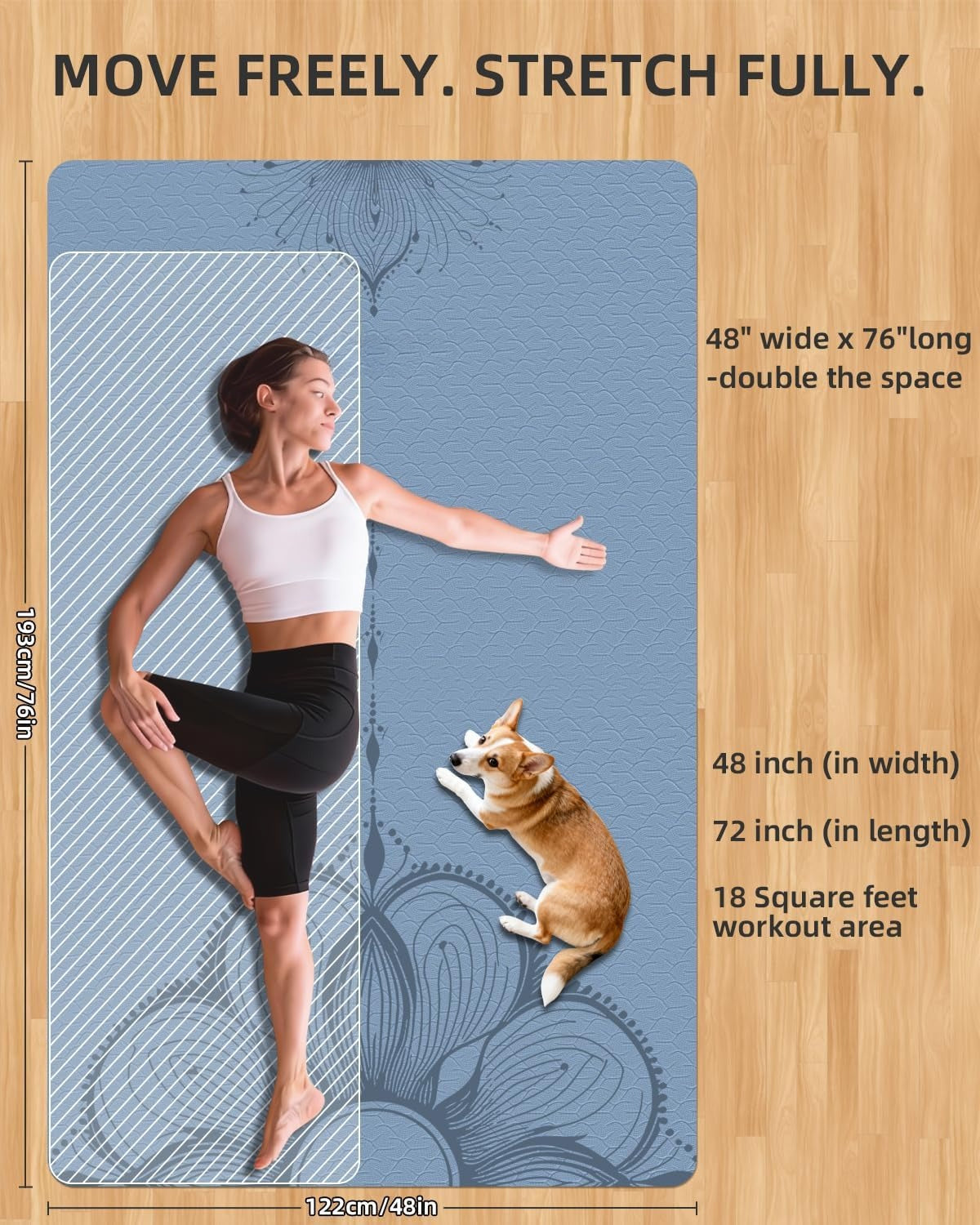 Large 10mm Extra Wide Yoga Mat 75.5"x47.6"
