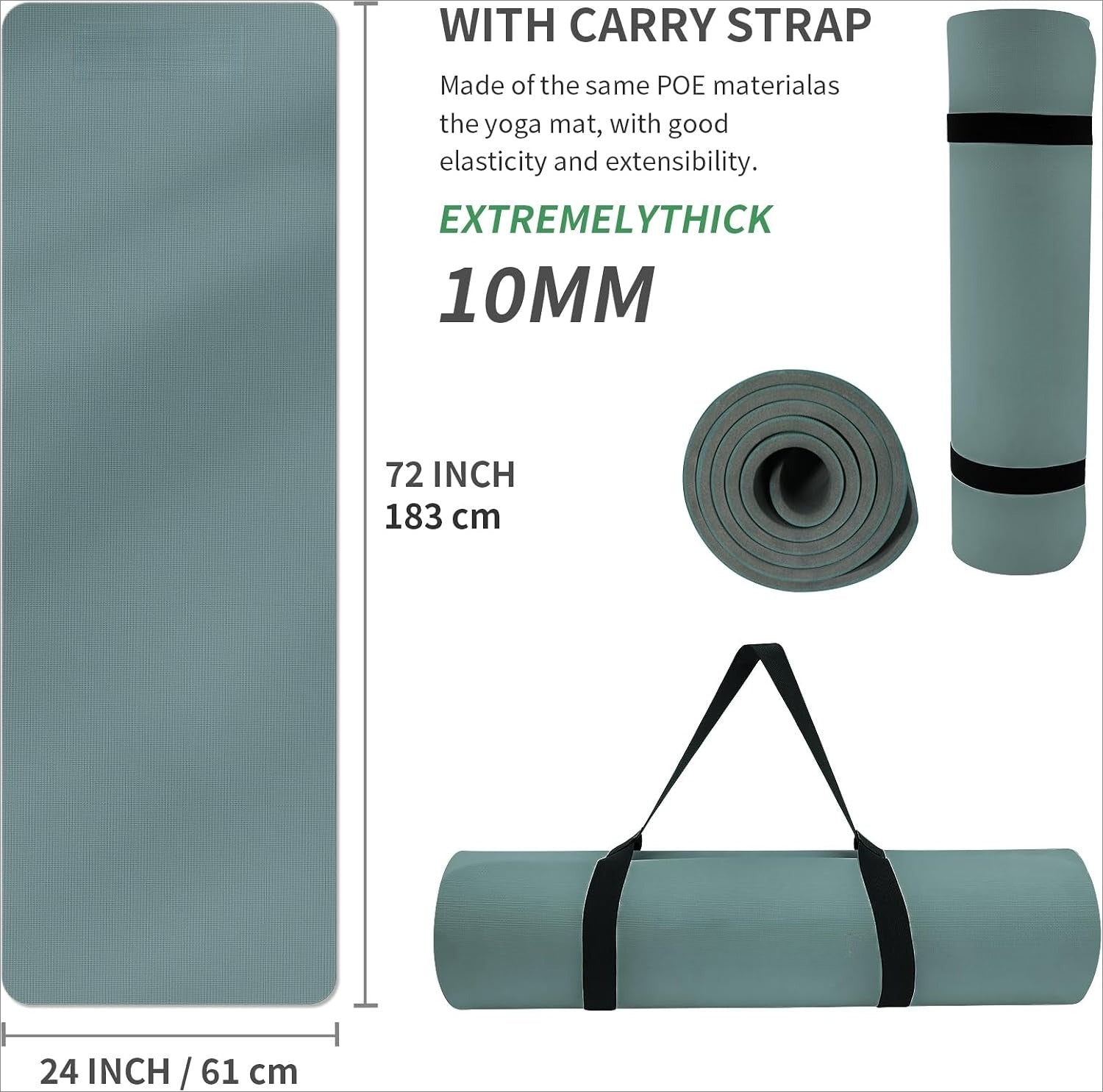 10mm POE Extra Thick Yoga Mat 72"x24"